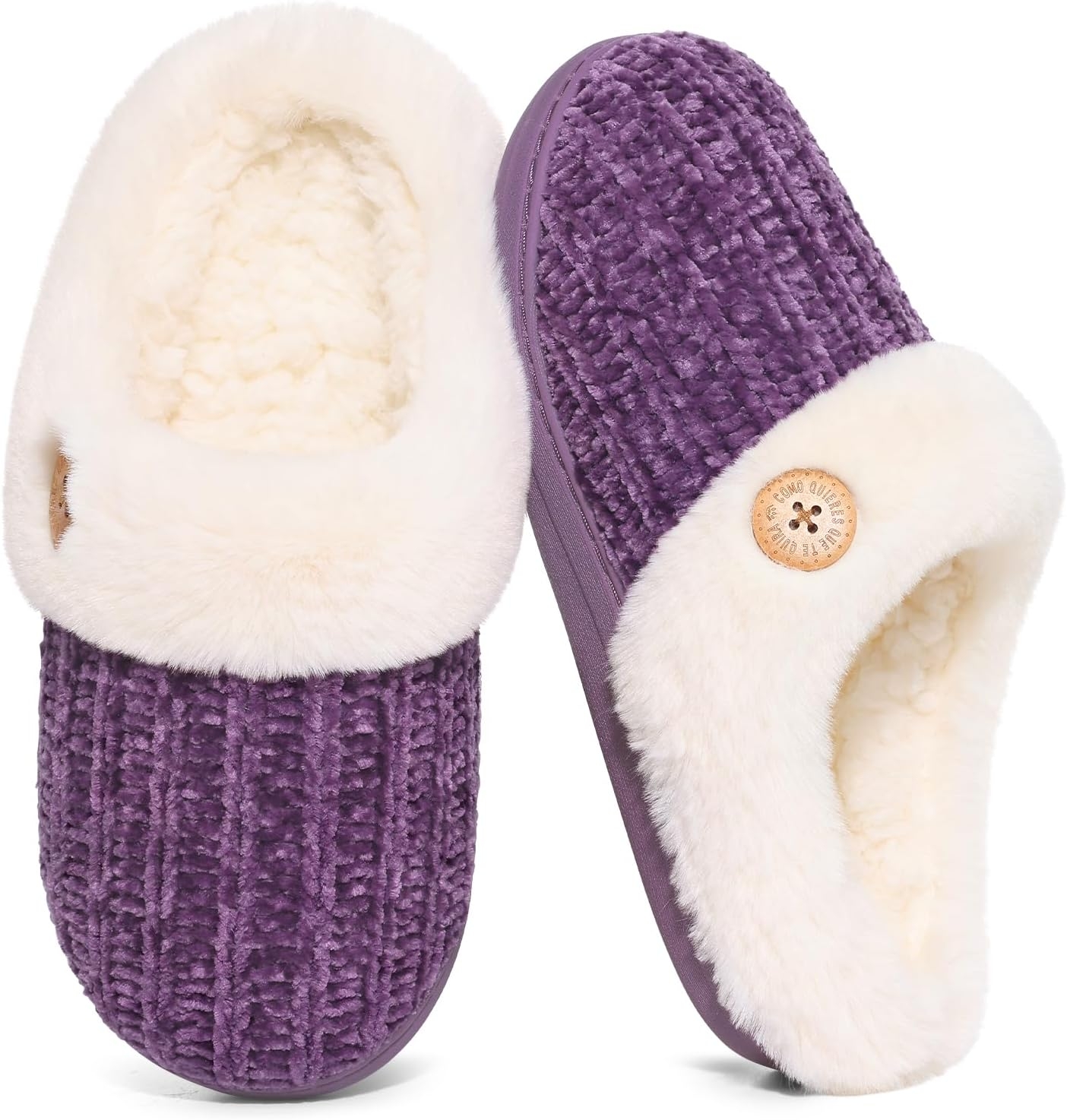695a32cd427e5b690ce786aa9890fa03910d19edd1ec7c2e9268a.jpg Evshine Warm Knit House Slippers for Women Comfy Wool-Like Lined Chenille Slippers with Memory Foam and Indoor Outdoor Soles