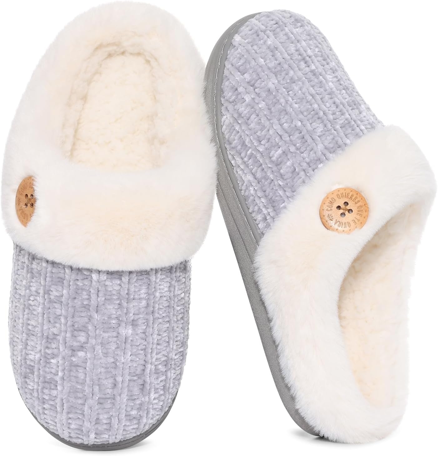 695a32cd9500637d2e3836d9165dc35608c74af44ec4243f9cf28.jpg Evshine Warm Knit House Slippers for Women Comfy Wool-Like Lined Chenille Slippers with Memory Foam and Indoor Outdoor Soles