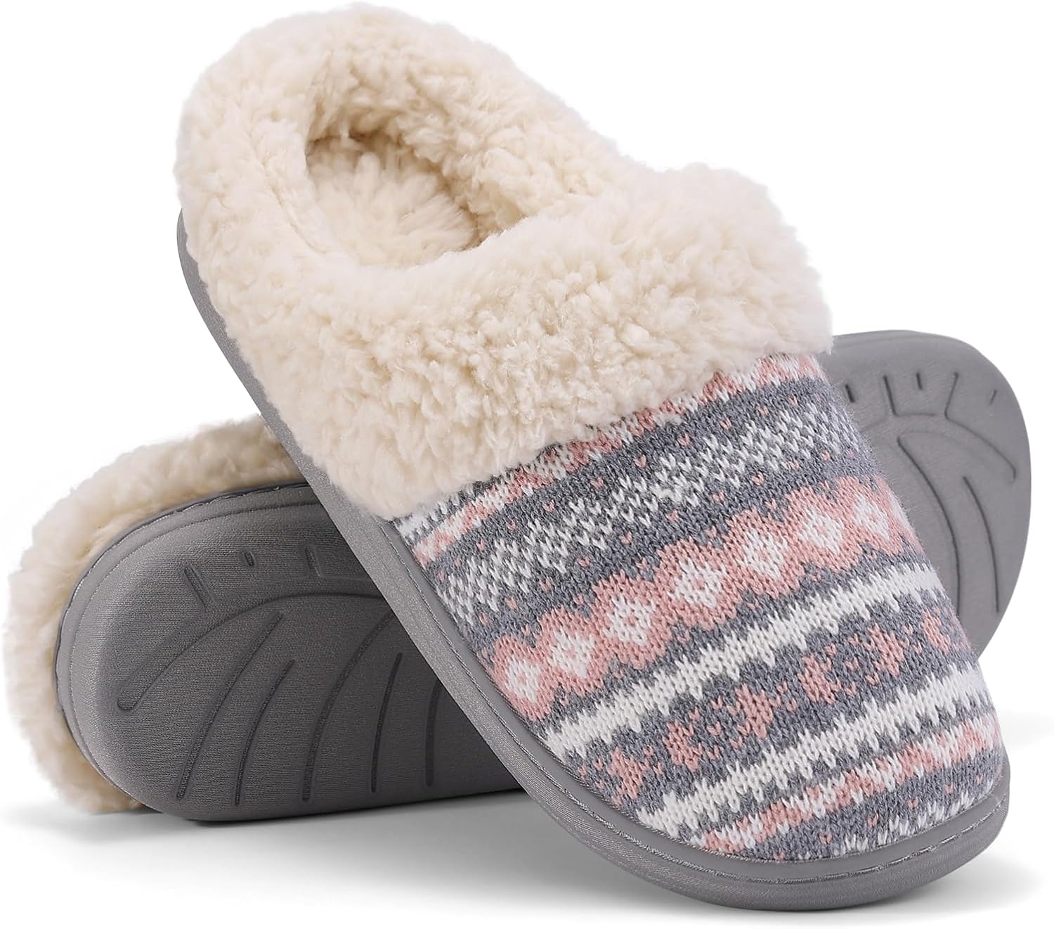 695a32cde236d79f769e2adb8fce96498f754a8f5493a1a22dbab.jpg Evshine Warm Knit House Slippers for Women Comfy Wool-Like Lined Chenille Slippers with Memory Foam and Indoor Outdoor Soles