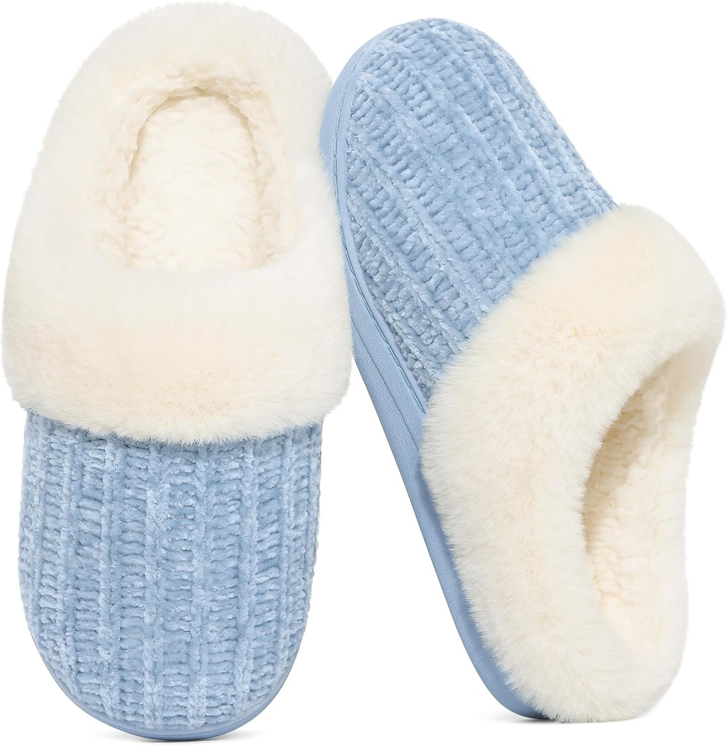 695a32ce3ccd36c0b10bb5b7e52965945a2408f0a3a14c04ffb5c.jpg Evshine Warm Knit House Slippers for Women Comfy Wool-Like Lined Chenille Slippers with Memory Foam and Indoor Outdoor Soles