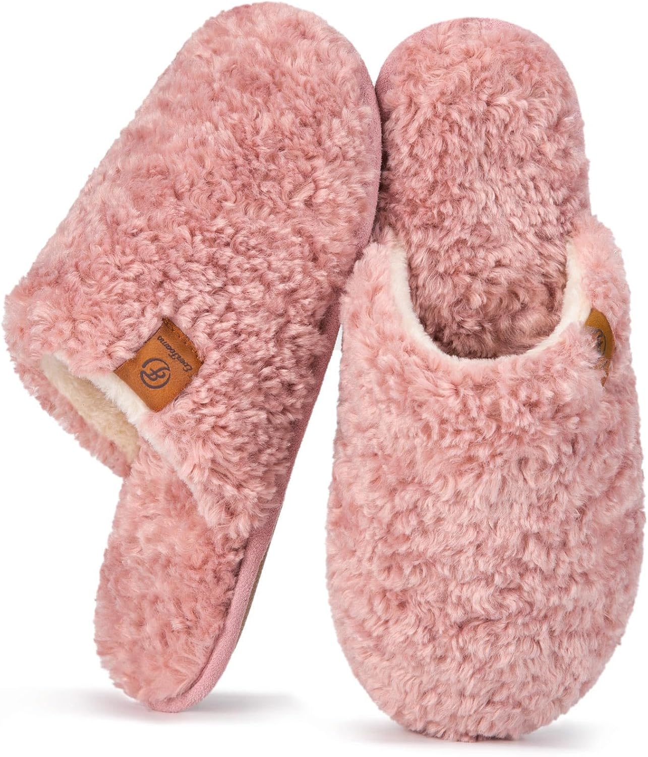 EverFoams Women's Fuzzy Slip-on Slippers Warm Cozy Soft Lightweight Memory Foam Indoor House Shoes