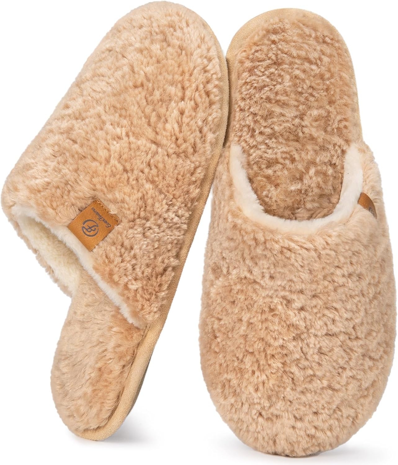 EverFoams Women's Fuzzy Slip-on Slippers Warm Cozy Soft Lightweight Memory Foam Indoor House Shoes