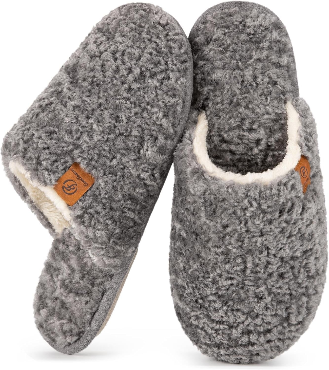 EverFoams Women's Fuzzy Slip-on Slippers Warm Cozy Soft Lightweight Memory Foam Indoor House Shoes
