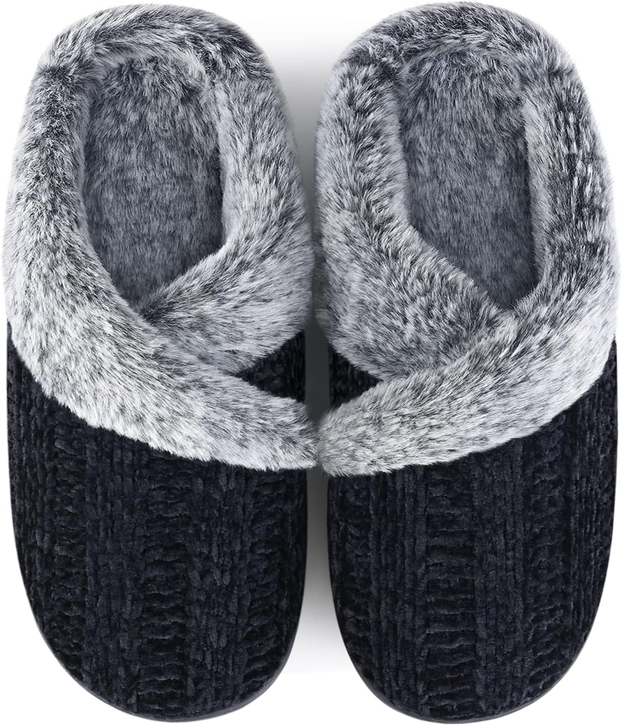 Slippers for Women Fuzzy House Slip on Indoor Outdoor Bedroom Furry Fleece Lined Ladies Comfy Memory Foam Female Home Shoes Anti-Skid Rubber Hard Sole