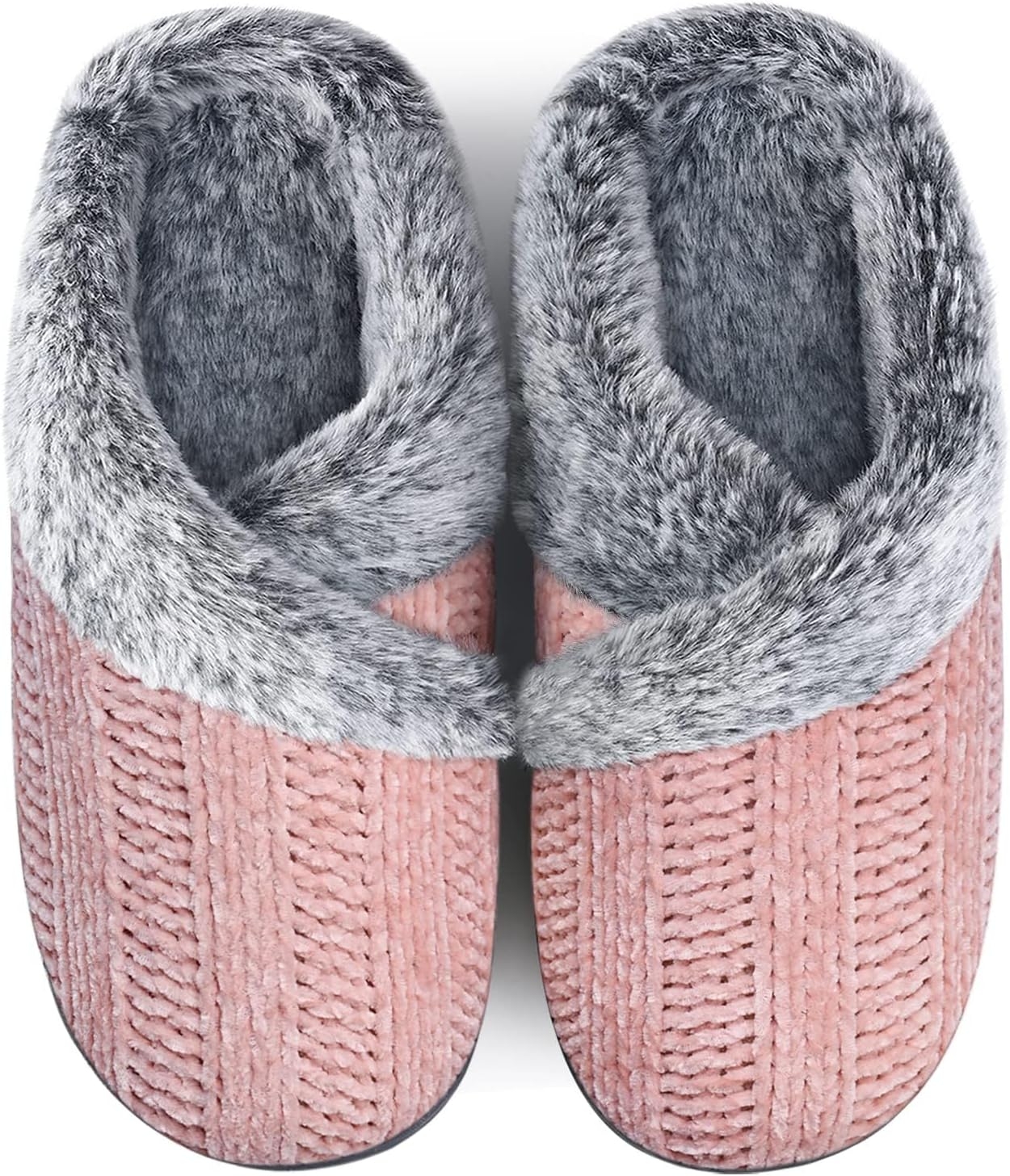 Slippers for Women Fuzzy House Slip on Indoor Outdoor Bedroom Furry Fleece Lined Ladies Comfy Memory Foam Female Home Shoes Anti-Skid Rubber Hard Sole