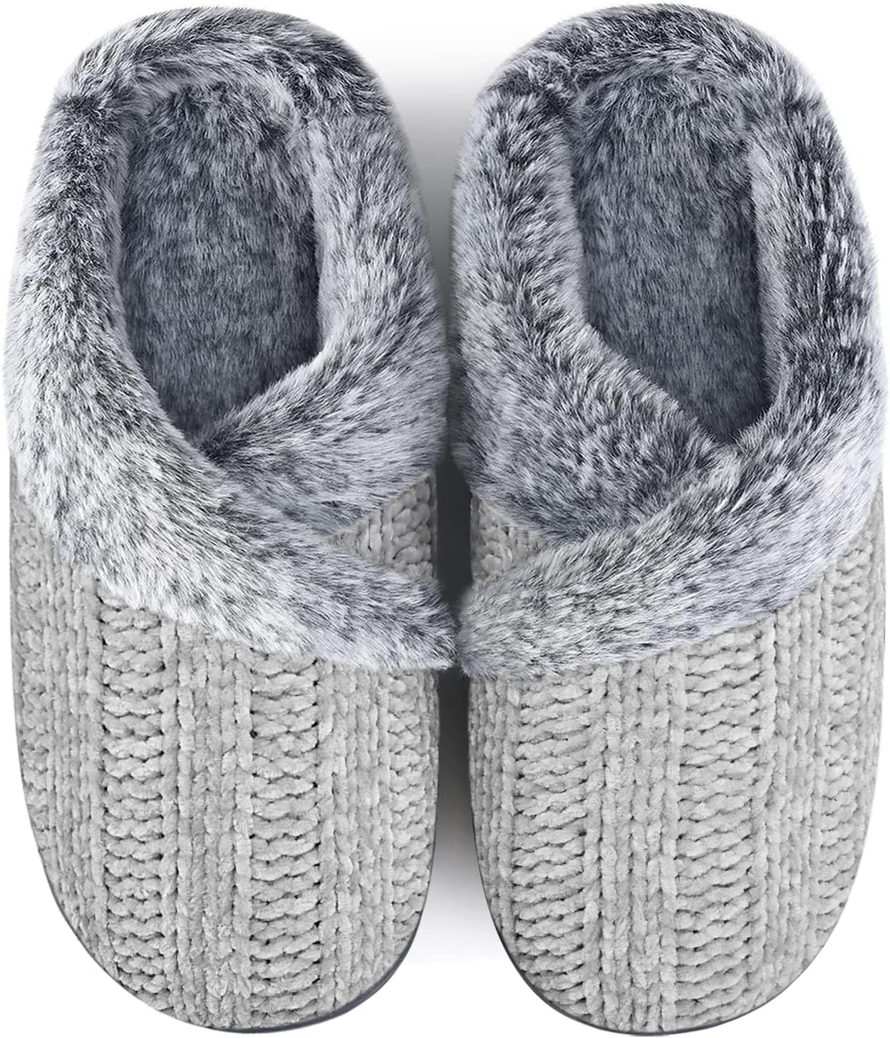 Slippers for Women Fuzzy House Slip on Indoor Outdoor Bedroom Furry Fleece Lined Ladies Comfy Memory Foam Female Home Shoes Anti-Skid Rubber Hard Sole