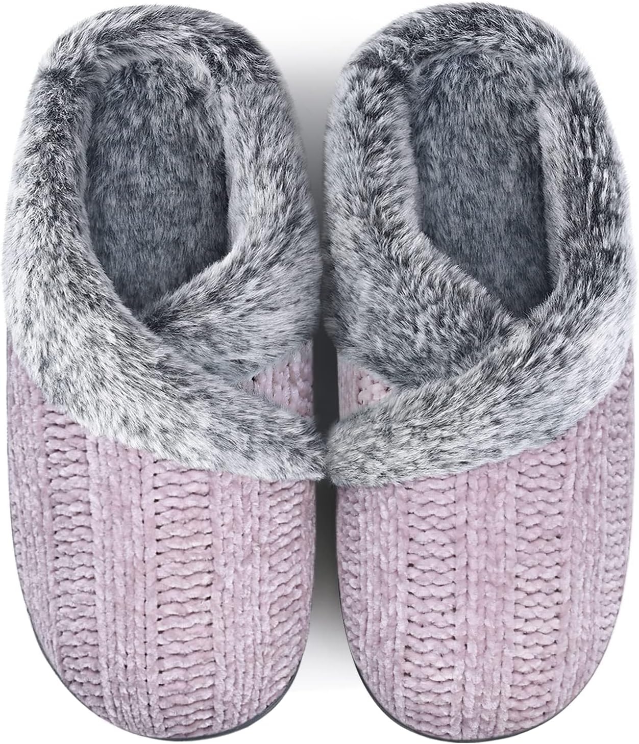 Slippers for Women Fuzzy House Slip on Indoor Outdoor Bedroom Furry Fleece Lined Ladies Comfy Memory Foam Female Home Shoes Anti-Skid Rubber Hard Sole