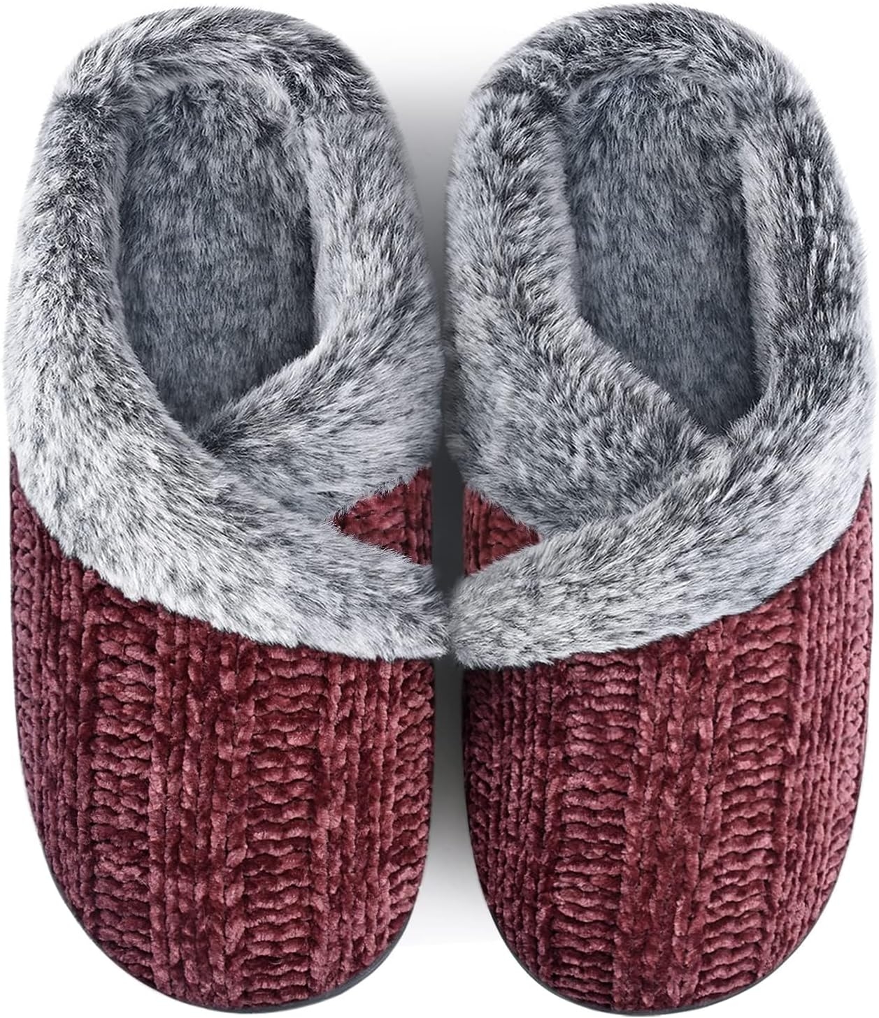 Slippers for Women Fuzzy House Slip on Indoor Outdoor Bedroom Furry Fleece Lined Ladies Comfy Memory Foam Female Home Shoes Anti-Skid Rubber Hard Sole