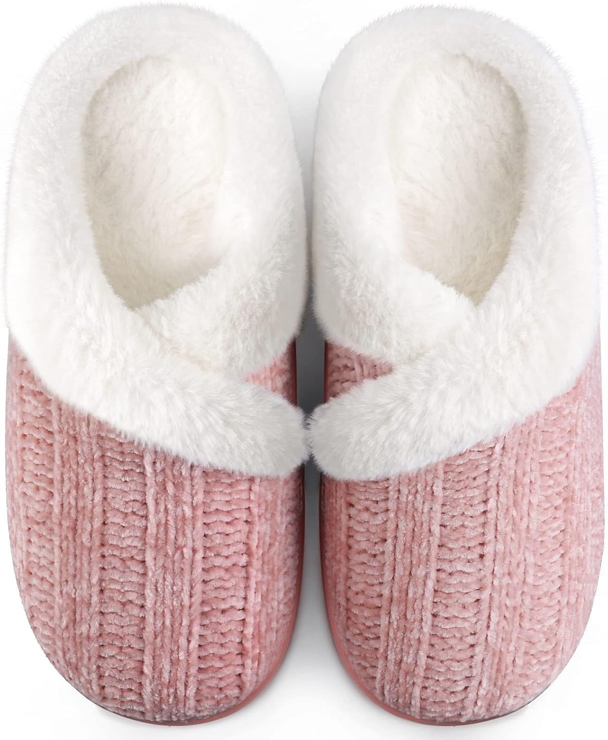 Slippers for Women Fuzzy House Slip on Indoor Outdoor Bedroom Furry Fleece Lined Ladies Comfy Memory Foam Female Home Shoes Anti-Skid Rubber Hard Sole