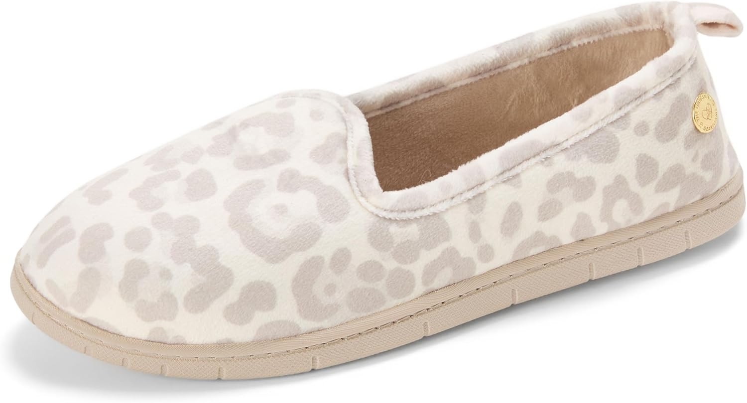 womens Memory Foam Slipper Gifts for Her - Rachel Closed Back House Shoe - 7-8, Leopard Velour